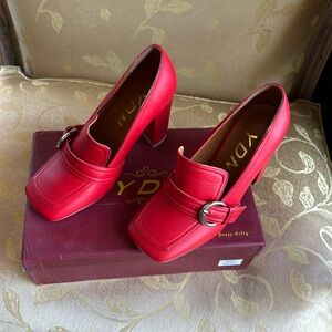Y D N  Red 4 inch heels new, never worn. Square toe.  Comfortable and classy.